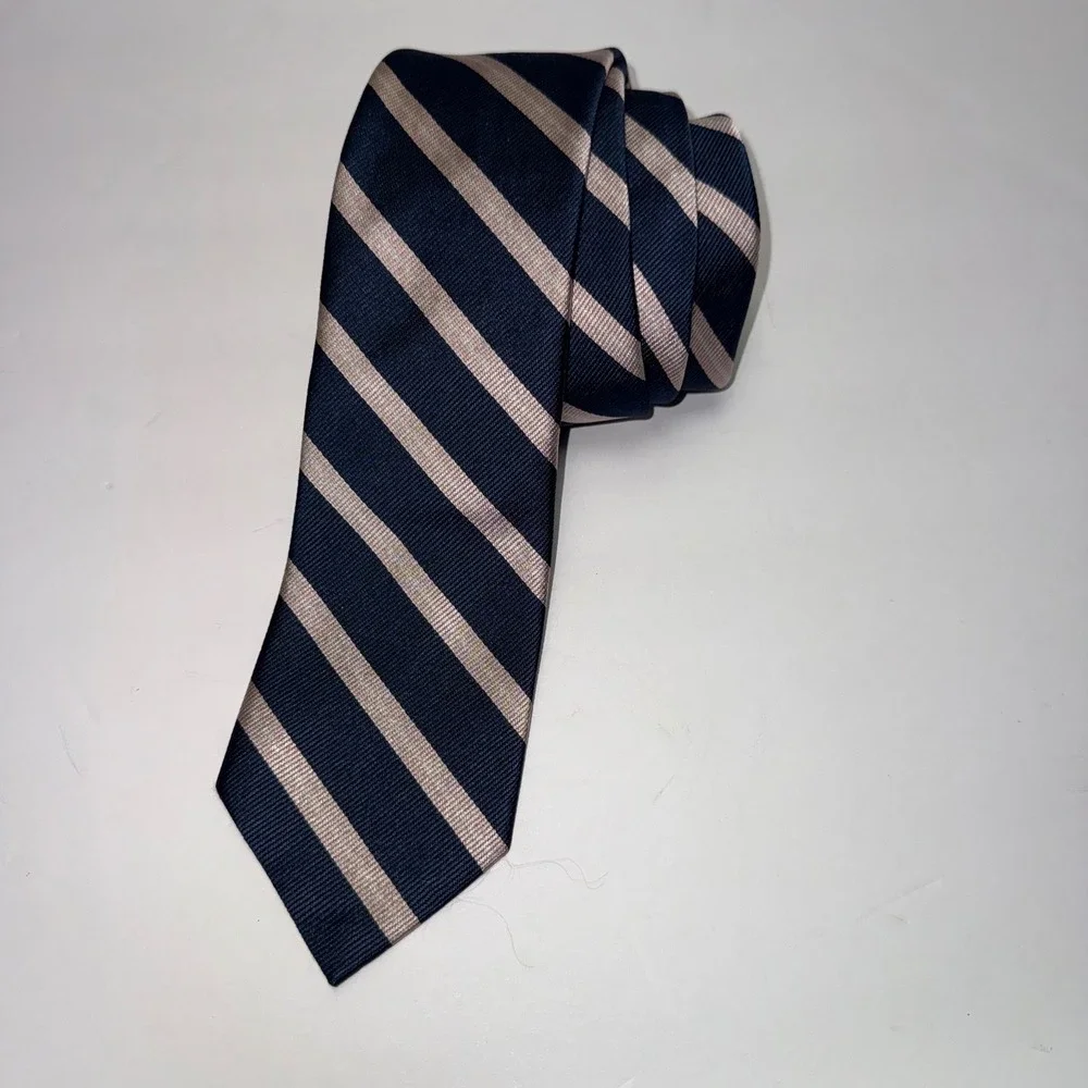 Vtg Brooks Brothers Necktie Men OS Navy Silver Striped Silk Brooksgate Repp USA